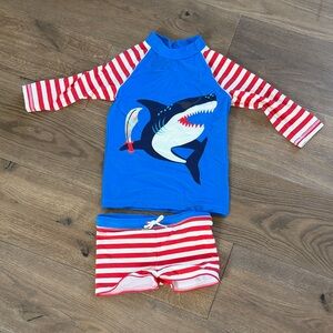 Boden Blue Rash Guard Set with Red & White Stripes